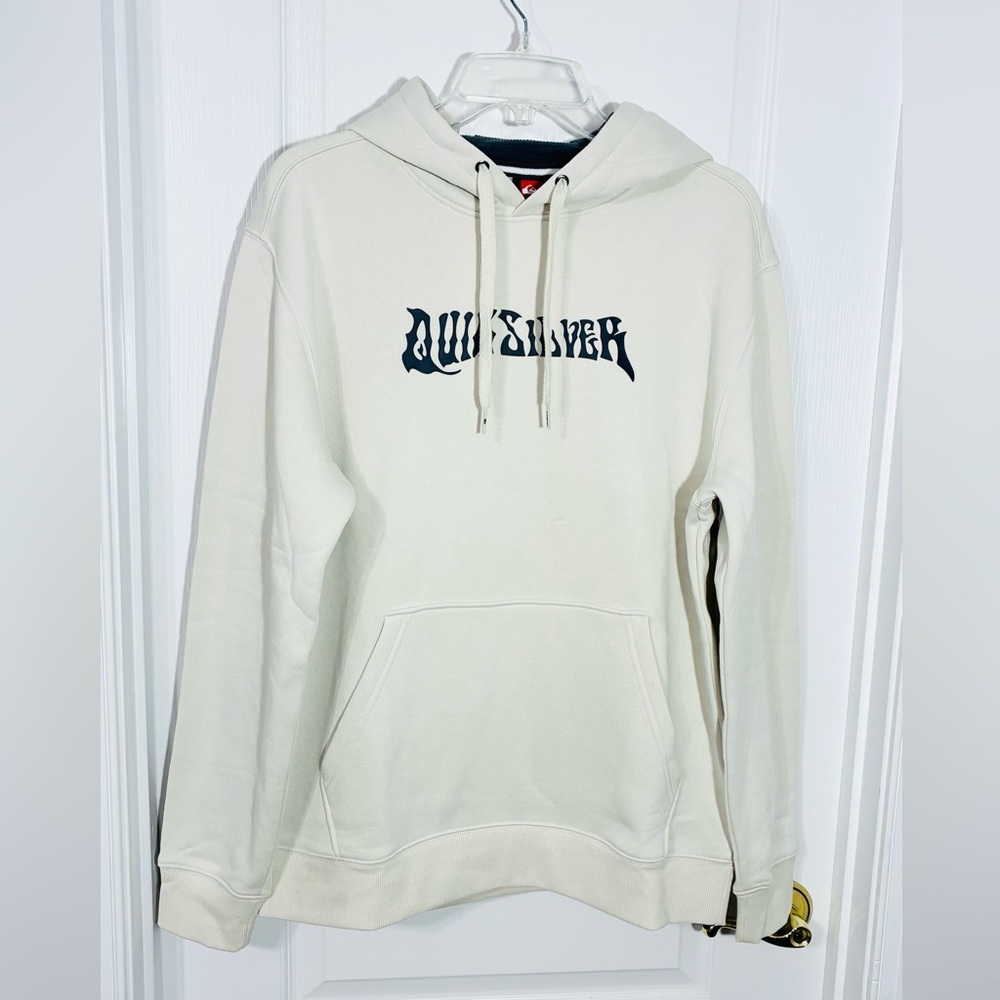 Quicksilver 1969 Front Back Graphic Contrast Hood Hoodie Cream Gray Men's Medium